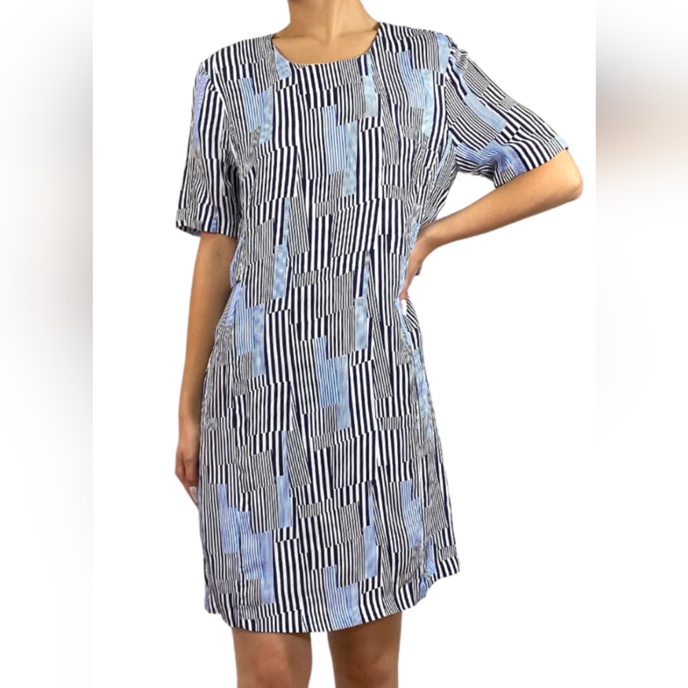 French Connection Blue and White Striped Shift Dress